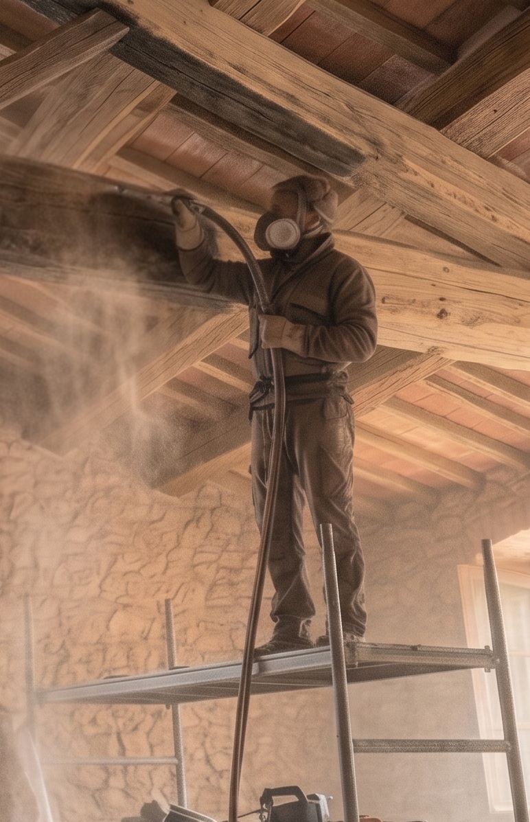 Sabbiatura travi legno soffitto casale Umbria